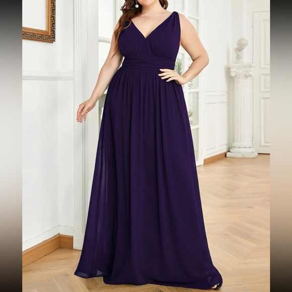 Plus size V neck party formal evening dress - Picture 1 of 6